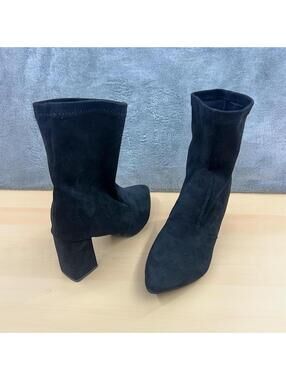 Black Faux Suede Sock Boot